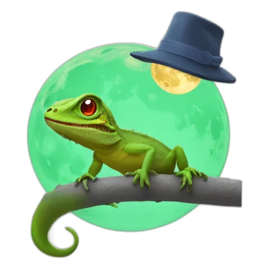 lizard wearing a hat on a moon sticker