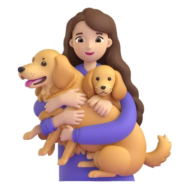woman with long brown hair holding a golden retriever dog in her arms sticker
