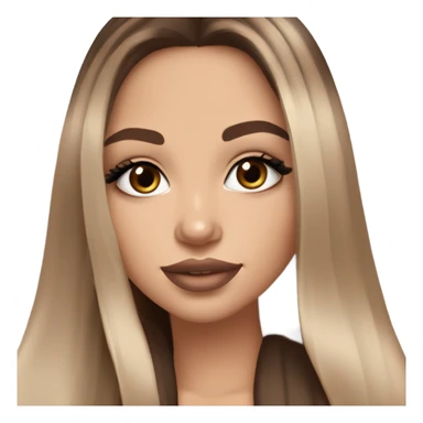 Albania girl,model ￼light skin, long eye lashes, pink beige volume lips, brown eyes, long brown ombre straight hair,  sticker