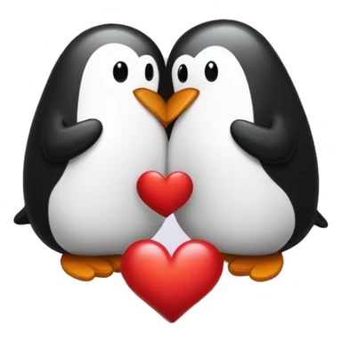 Pareja de pingüinos dándose un besito y corazones a los lados  sticker