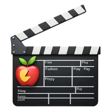storefront with film clapperboard and play button, cheerful look, apple style emoji sticker
