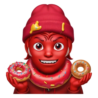devil wearing beanies holding donut sticker