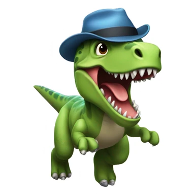 A Dino with a hat and running sticker