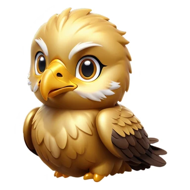 Cinematic Cute Golden Eagle Portrait Emoji, Head tilted playfully and inquisitively, featuring a compact, streamlined form with subtly ruffled, golden plumage and round, sparkling eyes full of spirited charm, Simplified yet irresistibly adorable features, highly detailed, glowing with a warm, inviting glow, high shine, affectionate and lively, stylized with a touch of whimsical aerial grace, soft glowing outline, capturing the essence of a mischievous yet endearing golden eagle that seems as if it could glide out of the screen into your heart! sticker