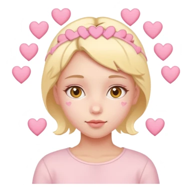 A girl with hearts around her head in soft pink, beige and yellow pastel colors sticker