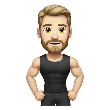 Pale skinned Fit Man With the biceps and dark brown hair in black shirt, gray sports shorts and white Sneakers sticker