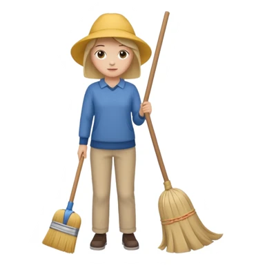 Person sweeping the floor with a broom sticker