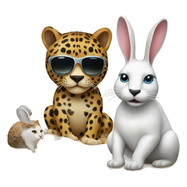 Jaguar on a beach with a pet white rabbit sticker