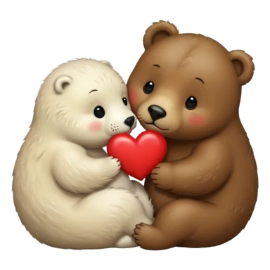 tiny white seal kissing a big brown bear with a heart between them sticker