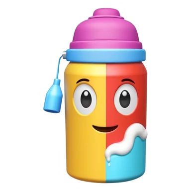 cute toy foam spray can object icon, colorful plastic can, oversized cap, foam coming out, 3D cartoon, mobile game icon style, clean background, no text, no watermark
 sticker