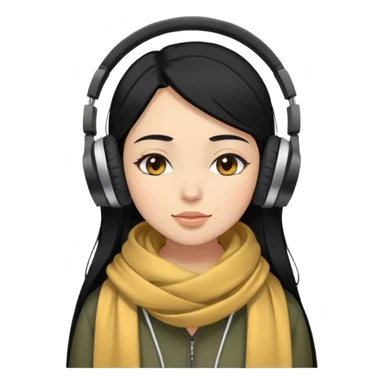 Girl with black hair, wearing a pashmina, has headphones and her eyes close sticker