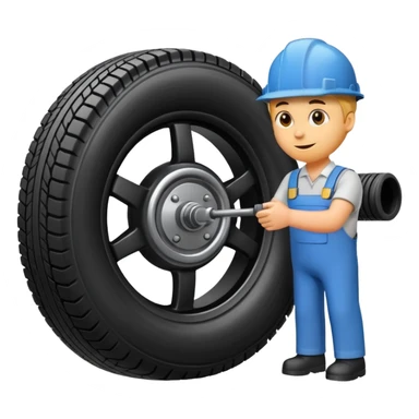 please draw me a emoji of tire - inside the manufacturing factory - getting inspected by machine sticker