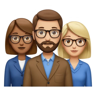 Four people including a man with hair and glasses, a man with a beard and no glasses, a woman with long brown hair and no glasses and a woman with a blonde bob and no glasses sticker