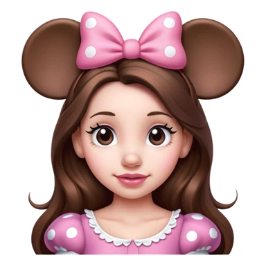 Minnie Mouse long brown hair and pink Minnie Mouse ears sticker