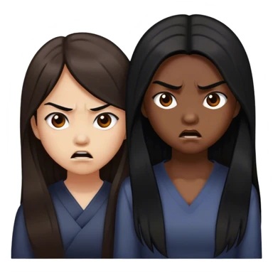 two asian girls angry with long brown hair and long black hair sticker