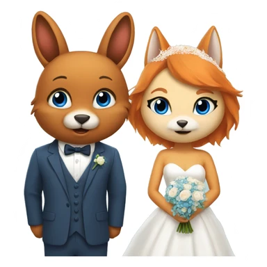 bunny with blue eyes and, a fox on their wedding day sticker