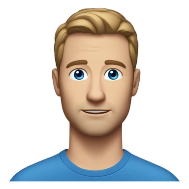 A head and shoulders shot of a 35 year old white man, with short brown hair,   with blue eyes wearing a t-shirt. sticker