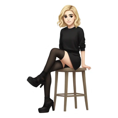 Anime version of Kiernan Shipka in black thigh highs and platform high heel sandals sticker