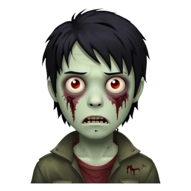 Boy, zombie, black hair, medium long, emo, shaggy, dark, spooky, creepy expression sticker