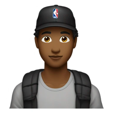 adolescente con pelo negro y con gorra nba negra cerrada y remera negra oversize lisa sticker