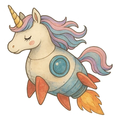 ghibli style rocketship unicorn sticker