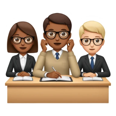 3 personas paradas. conversando sentadas cada una en su escritorio sticker