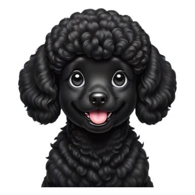 Cinematic Comical Black Poodle Portrait Emoji, Head tilted dramatically with an exaggeratedly amused expression, featuring a glossy, curly jet-black Fur with a lively bounce, wide, expressive dark eyes filled with playful disbelief, Simplified yet hilariously expressive features, highly detailed, glowing with a slightly sassy glow, high shine, dramatic yet playful, stylized with an air of cheeky mischief, bright and endearing, soft glowing outline, capturing the essence of a spirited and over-the-top companion, so meme-worthy it feels like it could side-eye its way into internet fame instantly! sticker