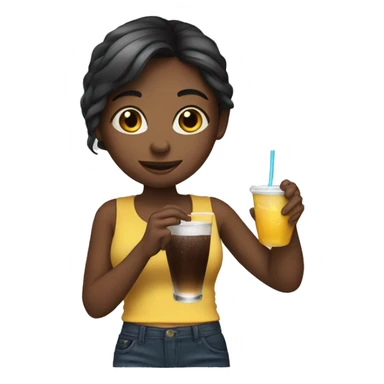 A girl with a drink sticker