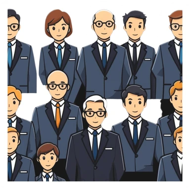 group of people in business suits, no dark-skinned individuals, with various neutral emotions sticker