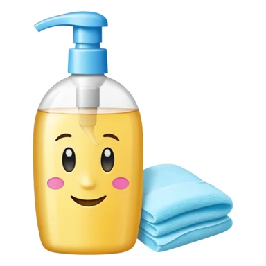 emoji of big (1L) bottle of shampoo, disposable gloves and cotton pads (for makeup) are standing on a table, products look like its always running out, and bran labels to them, make quantity bigger , and i want to see more disposable products sticker