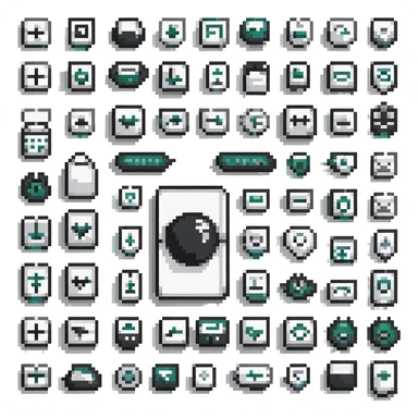 large profile square minimal icons, space semiotic, black print on white background, square outline icons, sleek symbols, transportation, economy, engineering, industry. Designed for signage.  sticker