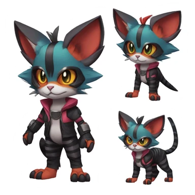 Cool Anthro Noivern-Litten-Sphynx-Pokémon with edgy stripes collar punk techwear cool fiddler-hat Full Body sticker