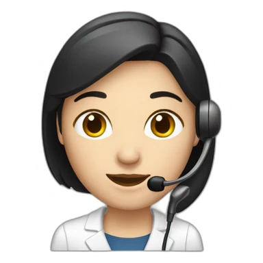 A telephone customer service staff, female, black hair, with ear microphone sticker