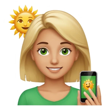 cheerful 20-year-old female with blonde hair, green eyes, brown eyebrows, sun-kissed tan, iPhone emoji style sticker