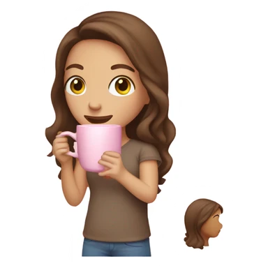 girl with brown hair drinking from light pink mug  sticker