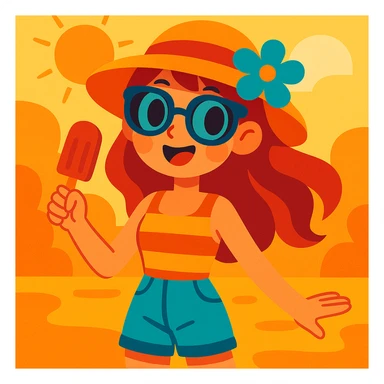 summer girl, vibrant toon style, colorful, lively, bright colors sticker