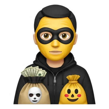 Ladrão com saco de dinheiro emoji efeito Mandela com pele amarelo com apenas a cabeça e os ombros aparecendo sem mãos com apenas a cabeça e os ombros aparecendo sticker