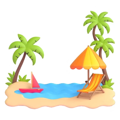 tropical beach with bright sun and colorful beach umbrella sticker