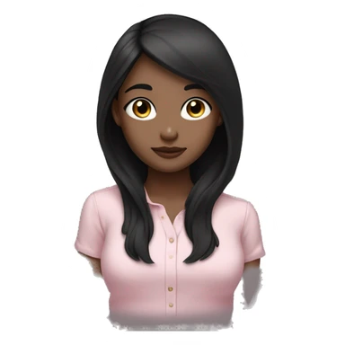 Very cute girl , white skin , black long hair , beautiful big eyes , and light pink shirt sticker