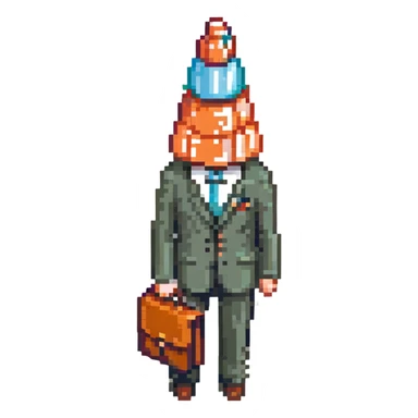 Coneheads man with a cone-shaped head, holding a briefcase sticker