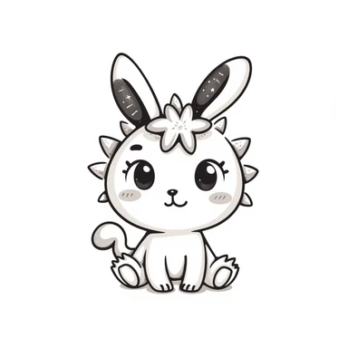 Kawaii bunny plant dragon with tiny spikes, extremely cute, VERY exaggerated proportions, oversized head, enormous sparkly eyes taking up most of the face, tiny body, stubby limbs, blushing cheeks, pastel colors, small mouth, adorable expression, colored pencil texture, visible pencil strokes sticker