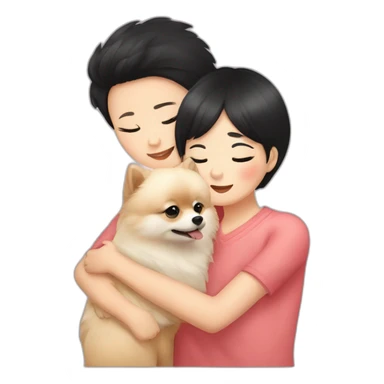 pomeranian hugging east asian girl with short black hair sticker
