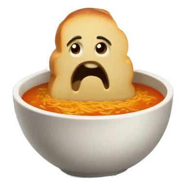 A boul of soup with Bread  sticker