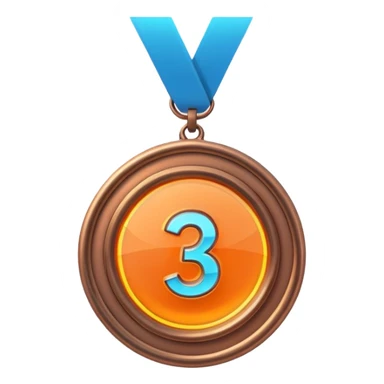 medal number 3, minimalistic bronze transparent glass 3d neon glowing sticker