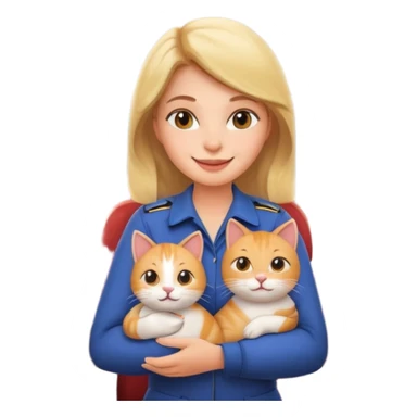 happy woman in airplane cabin holding a cat emoji sticker