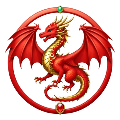 Golden dragon with wings crest / brosch in a circle with red gems and no background sticker