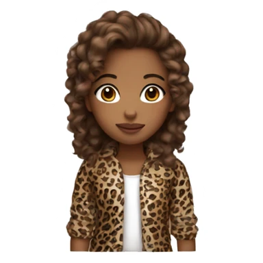 Girl with long lashes, curly brown and long hair, brown eyes, brown skin and animal print clothes sticker