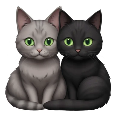 1 regal looking grey cat with pastal green eyes and 1 black with green eyes cat cuddling sticker
