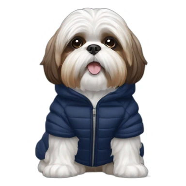 White and brown Shih tzu in navy blue puffer coat sticker