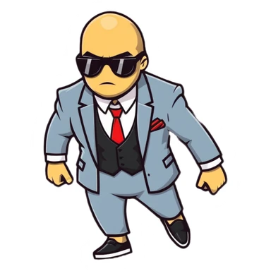 A gangster character walking with sunglasses and a power outfit in an alley, showcasing their gangster and combative nature sticker